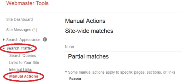 Manual Penalty tab in Google Webmaster Tools